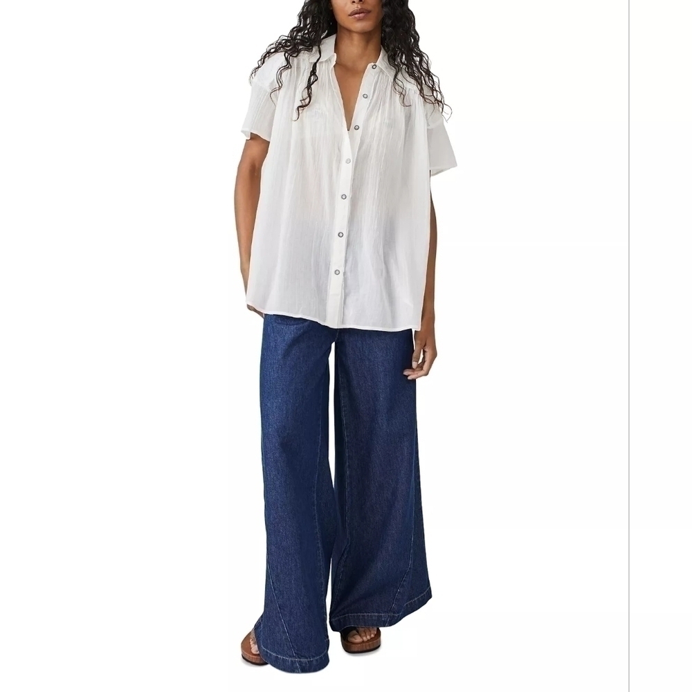 Free People We The Free- Float Away Cotton Pleated Shirt - Picture 3 of 8